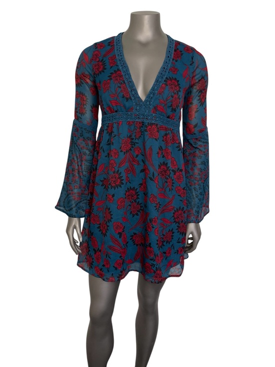 Abercrombie & Fitch Dresses & Skirts - Abercrombie‎ & Fitch Babydoll Dress M Blue Floral Layered Crochet Empire Waist